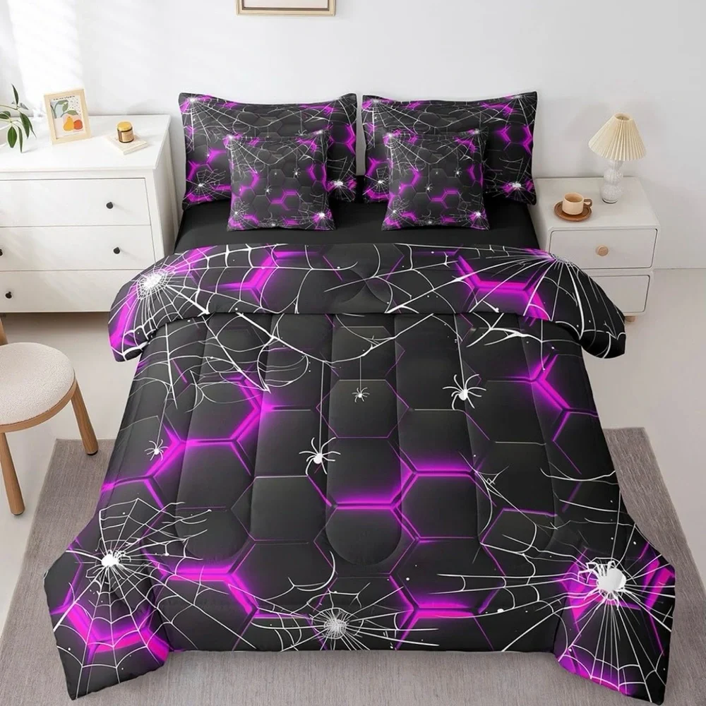 Full size 7 piece bed in a bag gothic geometric purple spider web